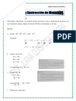 Adicion y Sustraccion de Monomios para Quinto de Primaria