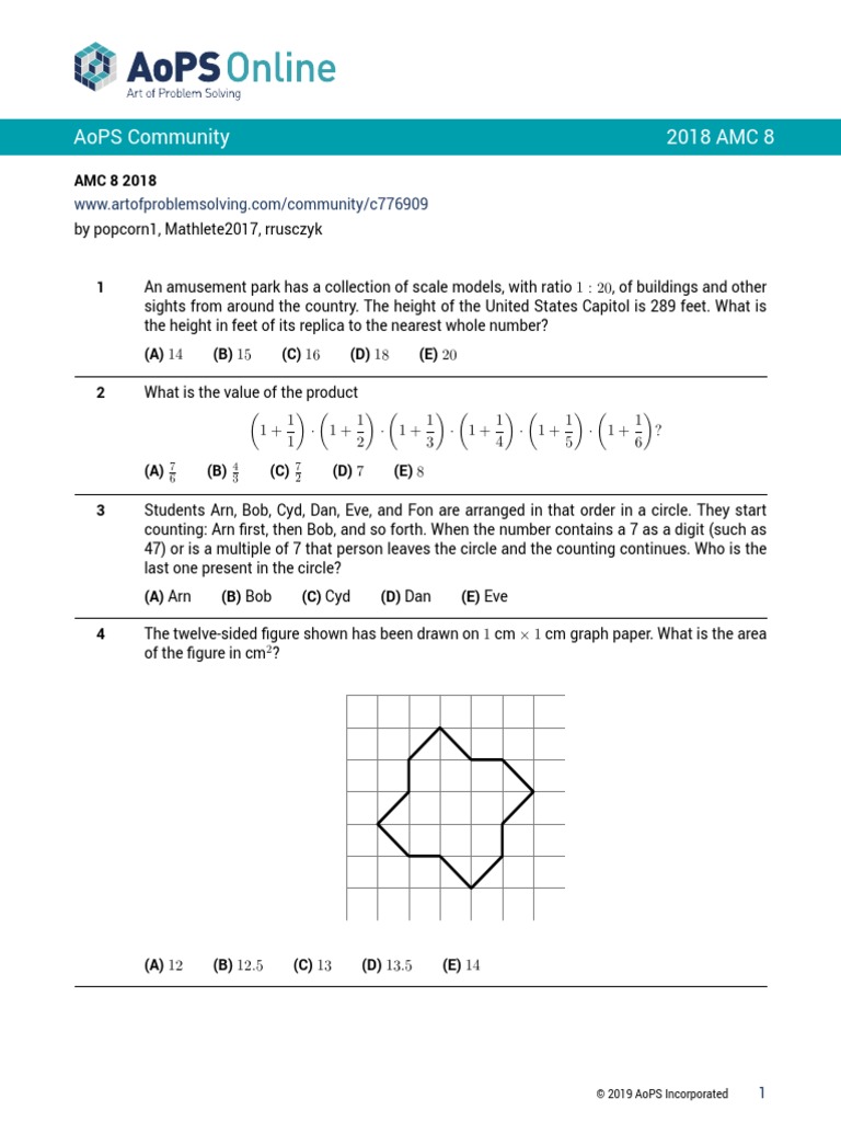 Aops Community 2018 Amc 8 PDF Area Euclidean Geometry