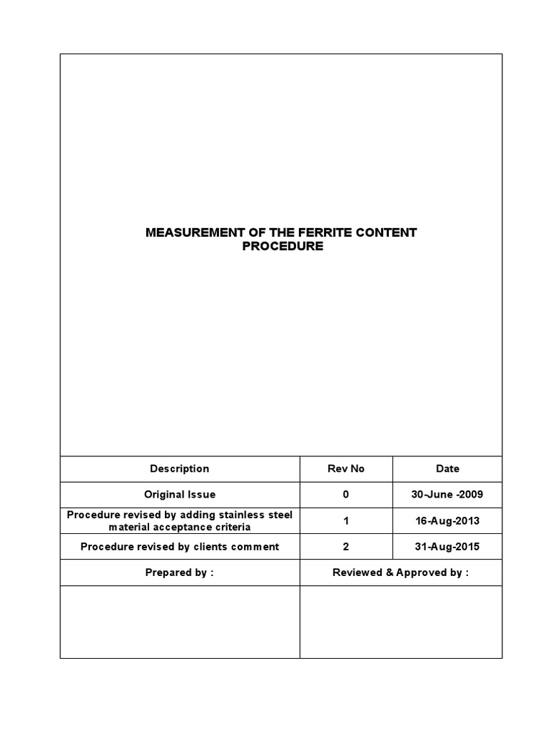 Ferrite Testing Procedure PDF Stainless Steel Steel