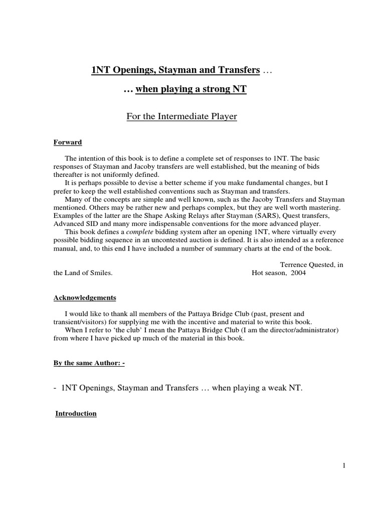 Bidding Strategies After 1NT Opening | PDF | Contract Bridge | Leisure