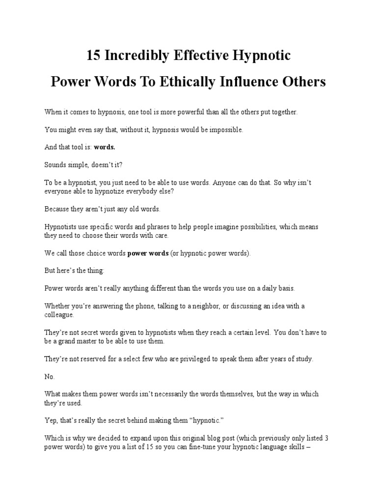 15 Incredibly Effective Hypnotic Power Words To Ethically Influence