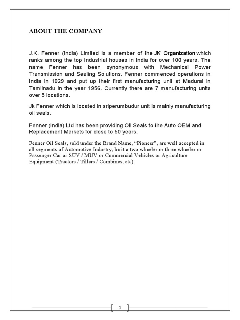 A Comprehensive Overview of the Oil Seal Manufacturing Process at JK Fenner India PDF