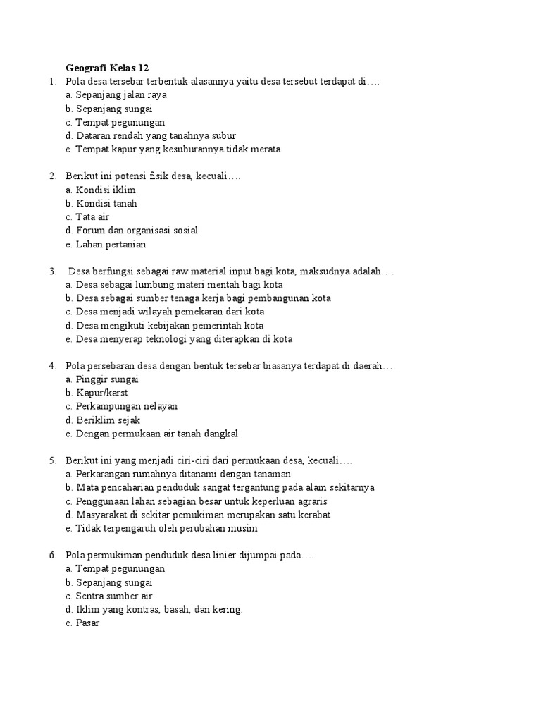 50 Soal Geografi Kelas 12 Semester 1 Beserta Jawaban