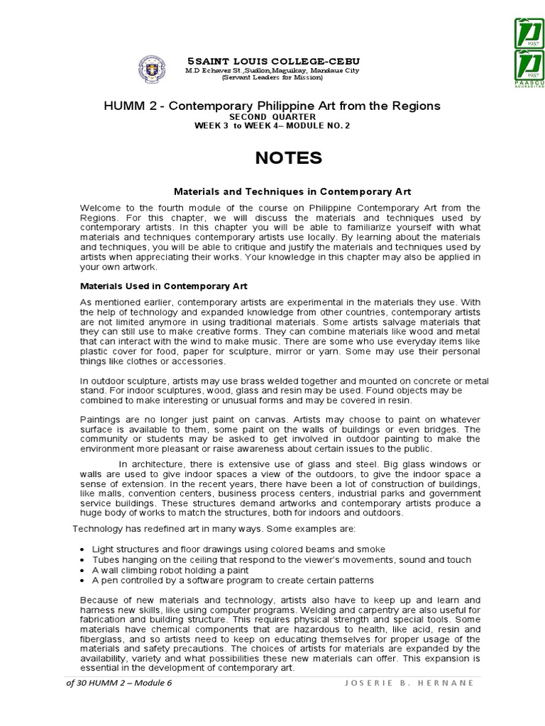 Notes Contemporary Second Quarter Week 2 Module No. 2 To Module 3 PDF