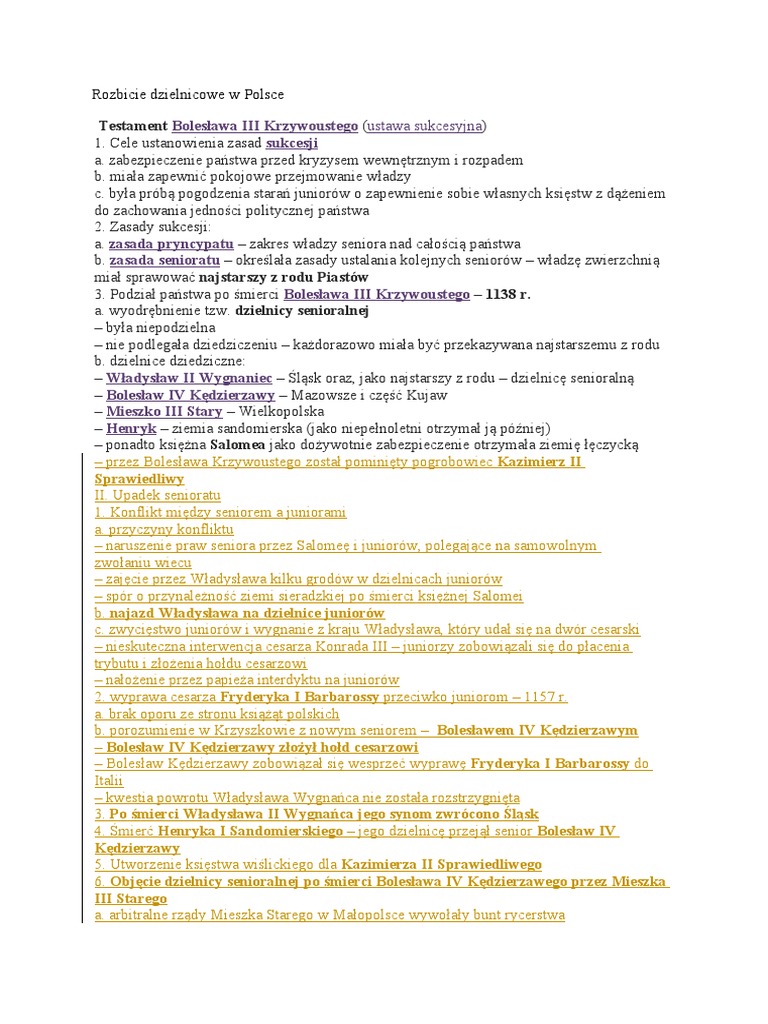 Rozbicie Dzielnicowe Notatka Rozbicie Dzielnicowe W Polsce | PDF