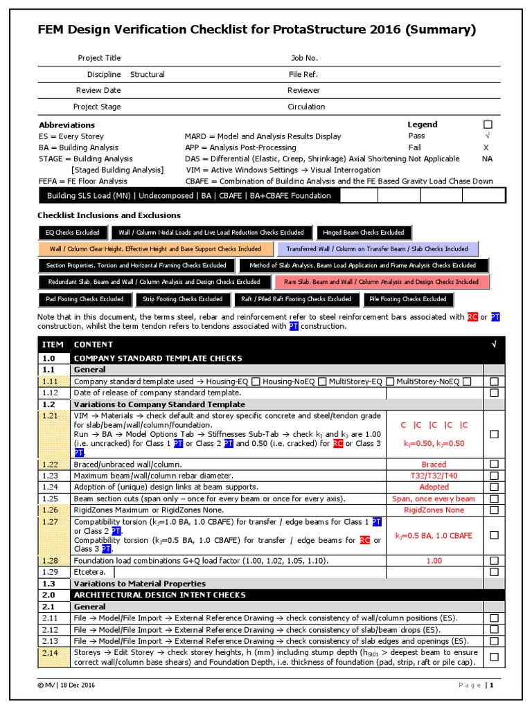 Fem Design Verification Checklist For Protastructure 2016 (Summary ...