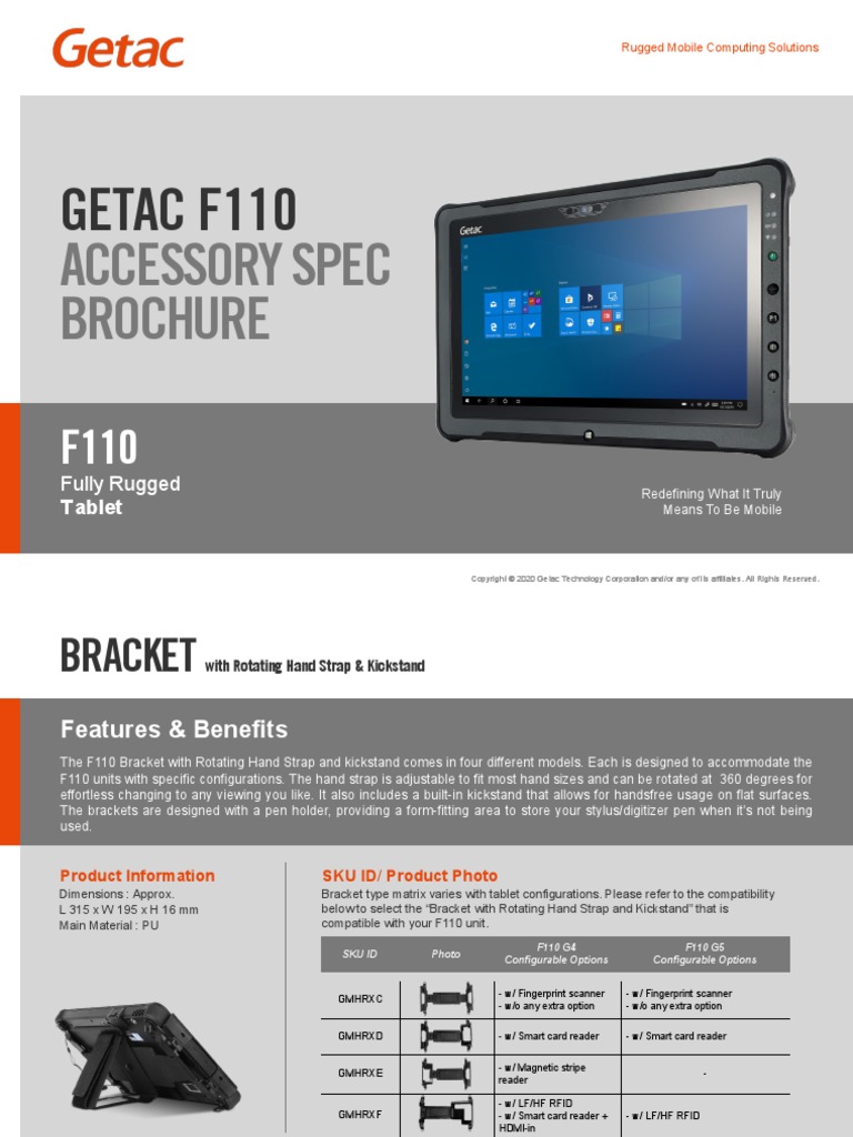 Getac F110: Accessory Spec Brochure | PDF | Usb | Manufactured Goods