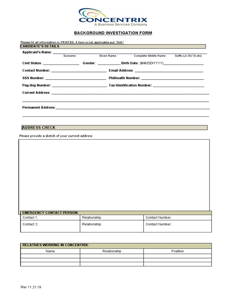 Concentrix Background Investigation Form | PDF | Background Check ...