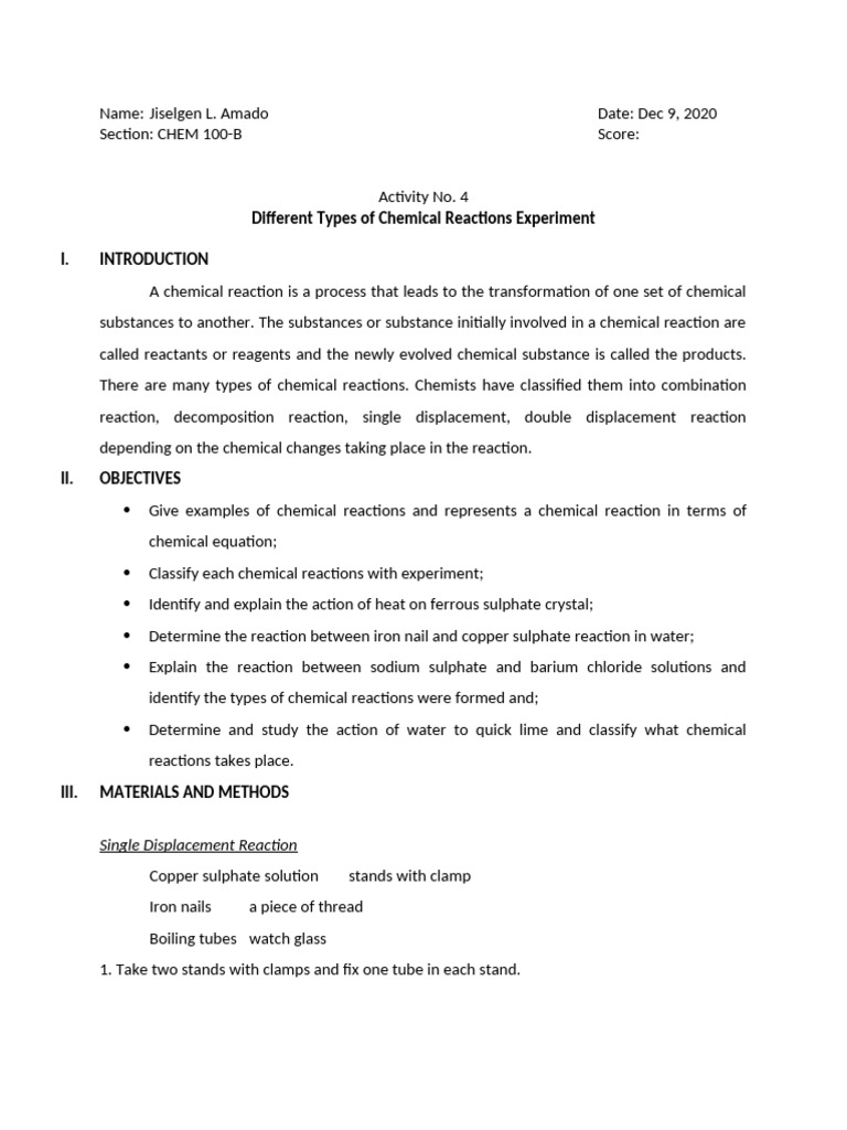 Chem Lab Activity 4 (Amado) PDF | PDF | Chemical Reactions | Oxide