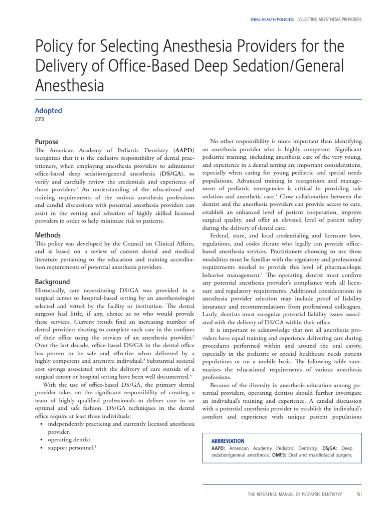 Aapd Deep Sedation GeneralAnesthesia PDF Oral And Maxillofacial