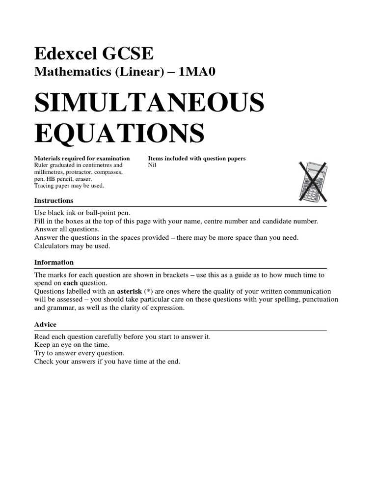 87 Simultaneous Equations Download Free Pdf Equations Teaching
