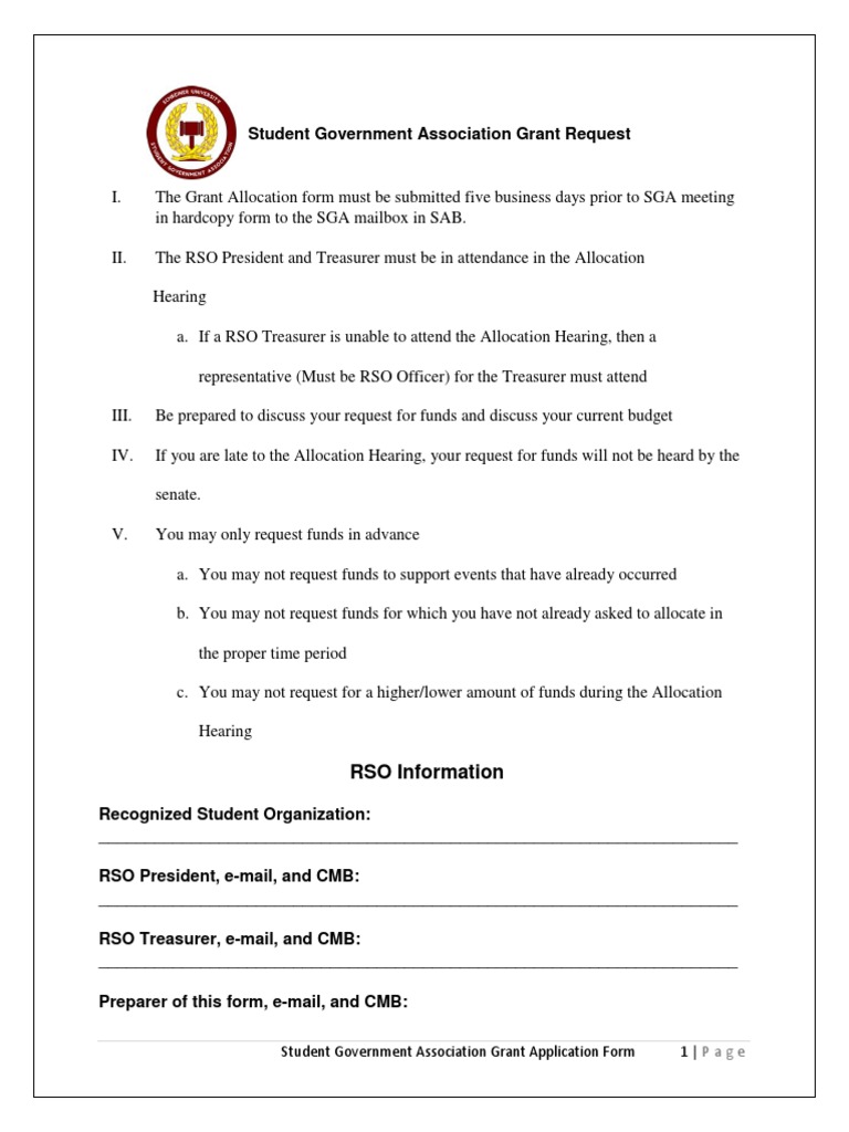 SGA Grant Application Guidelines | PDF | Government | Business