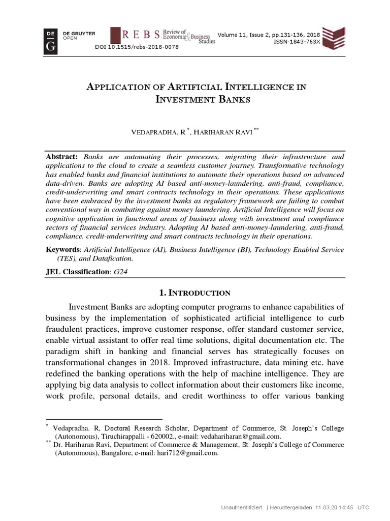 AI Applications in Investment Banking | PDF | Artificial Intelligence ...