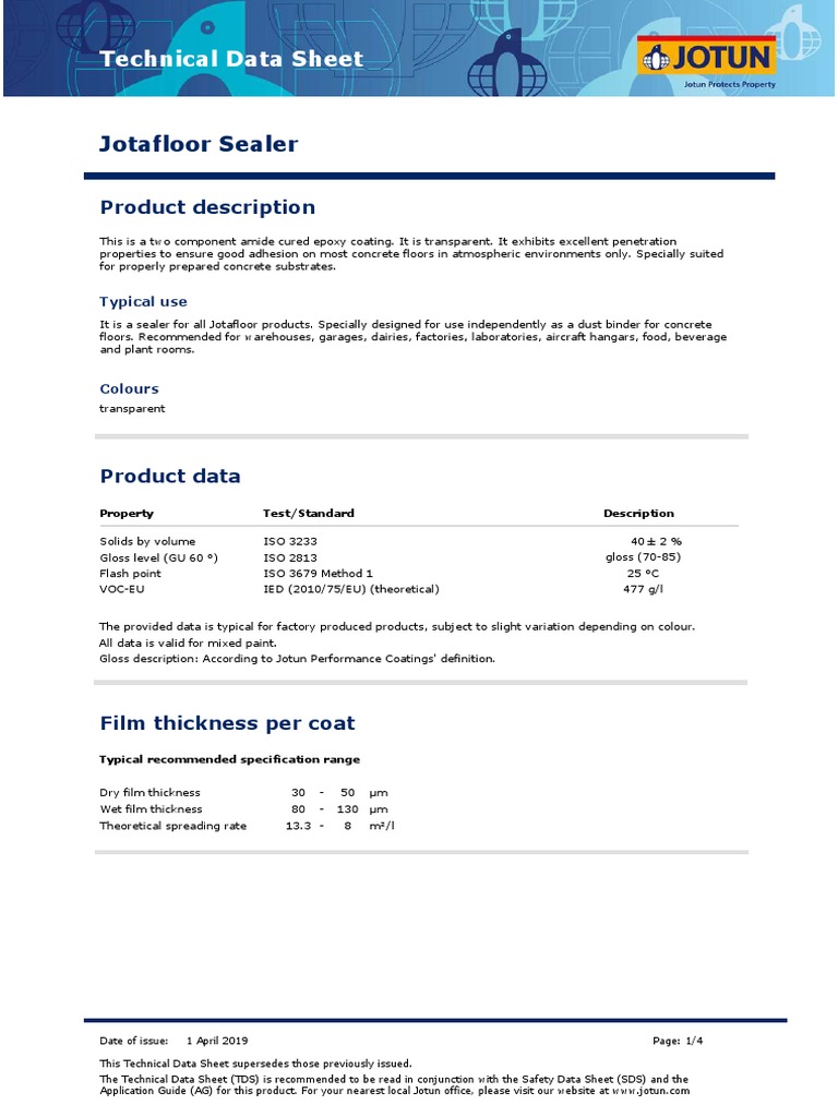 Jotafloor Sealer Technical Data Sheet PDF Epoxy Concrete