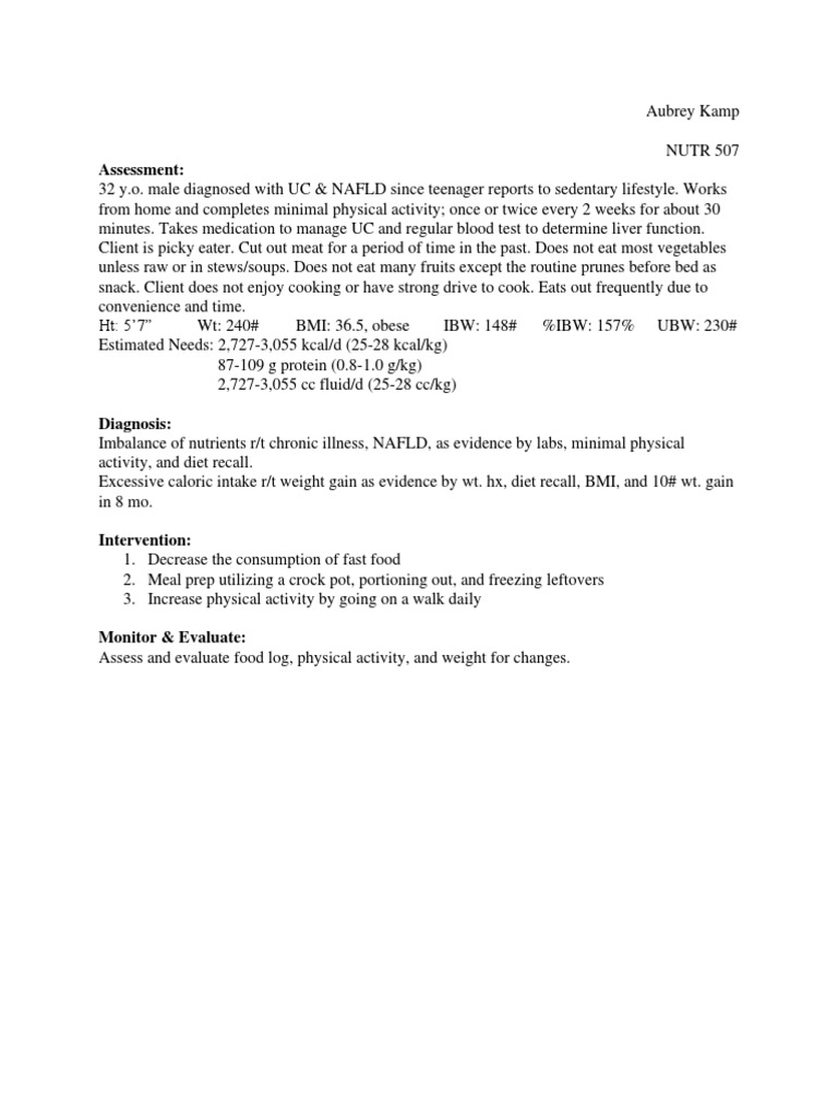 Nutrition Assessment for UC & NAFLD Patient | PDF | Wellness