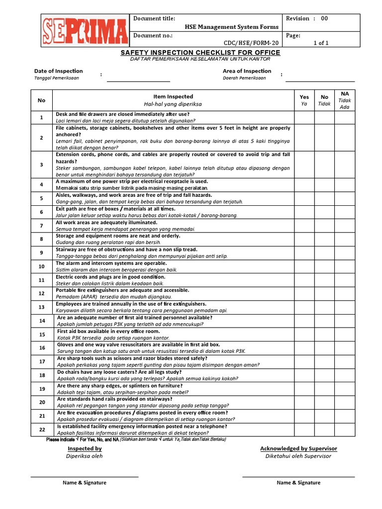 Checklist Keselamatan Kantor | PDF