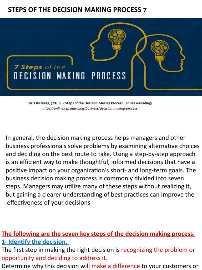 7 Steps of Decision Making Process | PDF | Decision Making | Applied ...