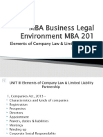 MBA Business Legal Environment MBA 201: Elements of Company Law & Limited Liability Partnership