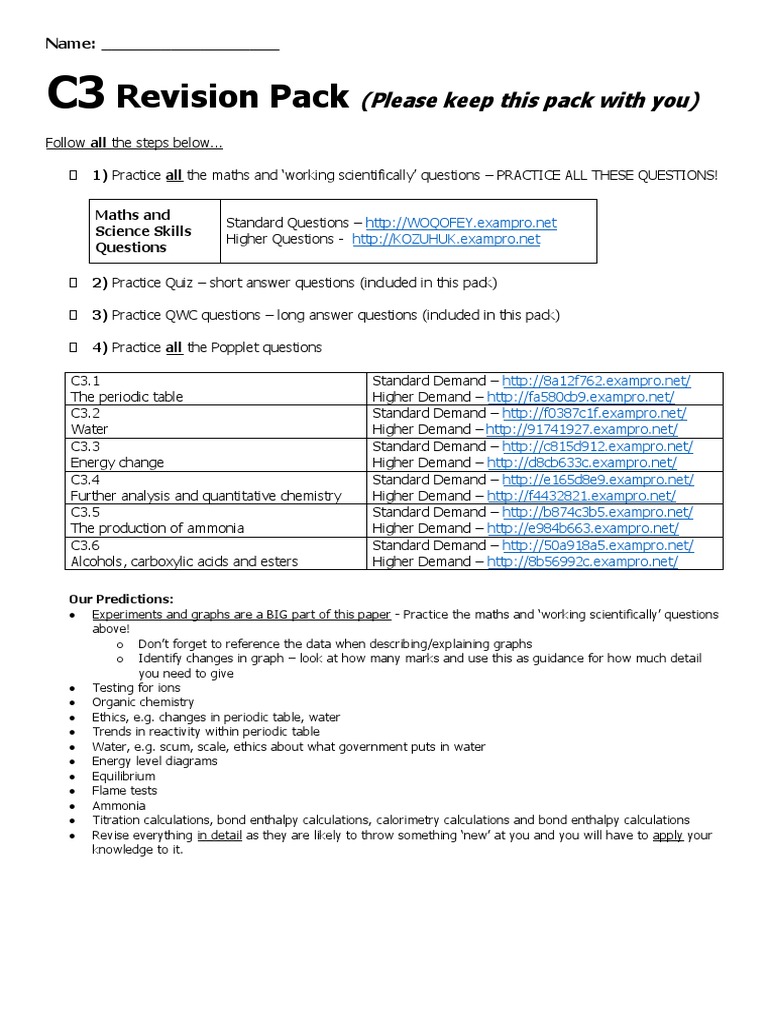 GCSE Chemistry C3 Revision Guide | PDF | Ammonia | Fuel Cell