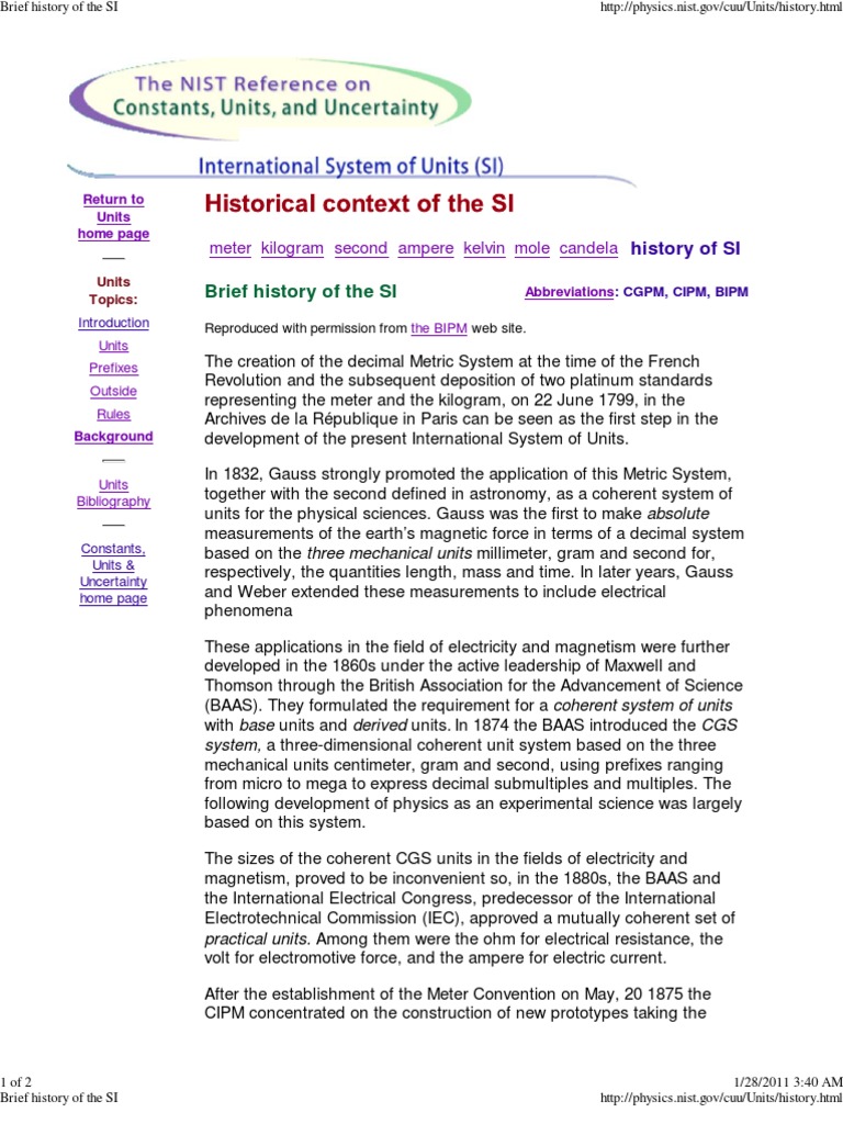 History of the International System of Units | PDF | International ...