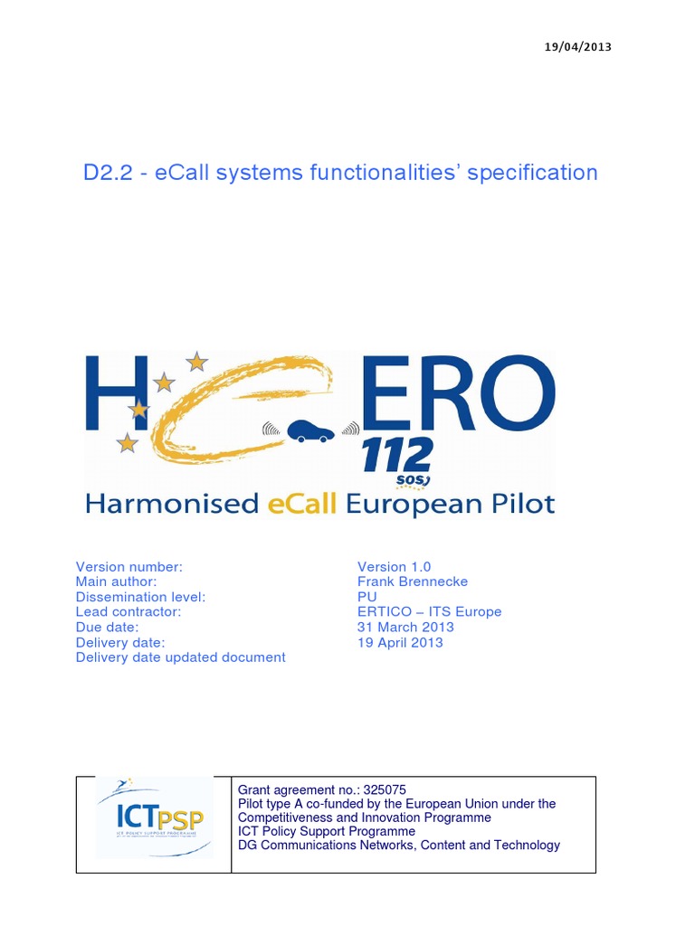 eCall Systems Functional Specification | PDF | Computer Network ...