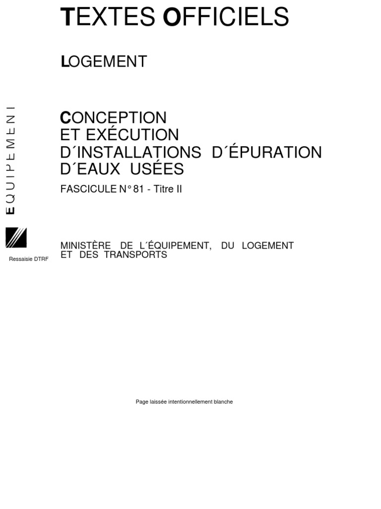 Page De Garde Petit Cahier Cc2 Fascicule 81. II - Conception Et Exécution D'installation D'épuratioon Des  Eaux Usés PDF | PDF | Eaux usées | Sécurité