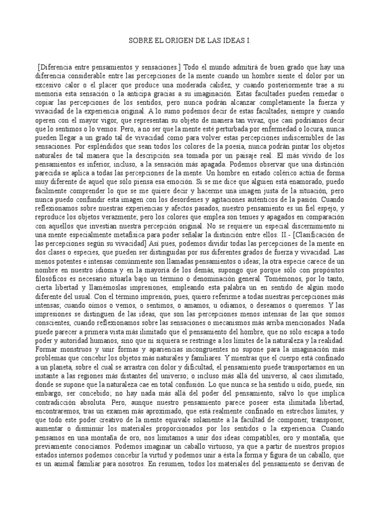 Sobre El Origen de Las Ideas | PDF | David Hume | Mente