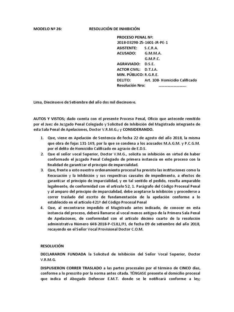 Modelo de Resolución de Inhibición | PDF | Apelación | Ley procesal