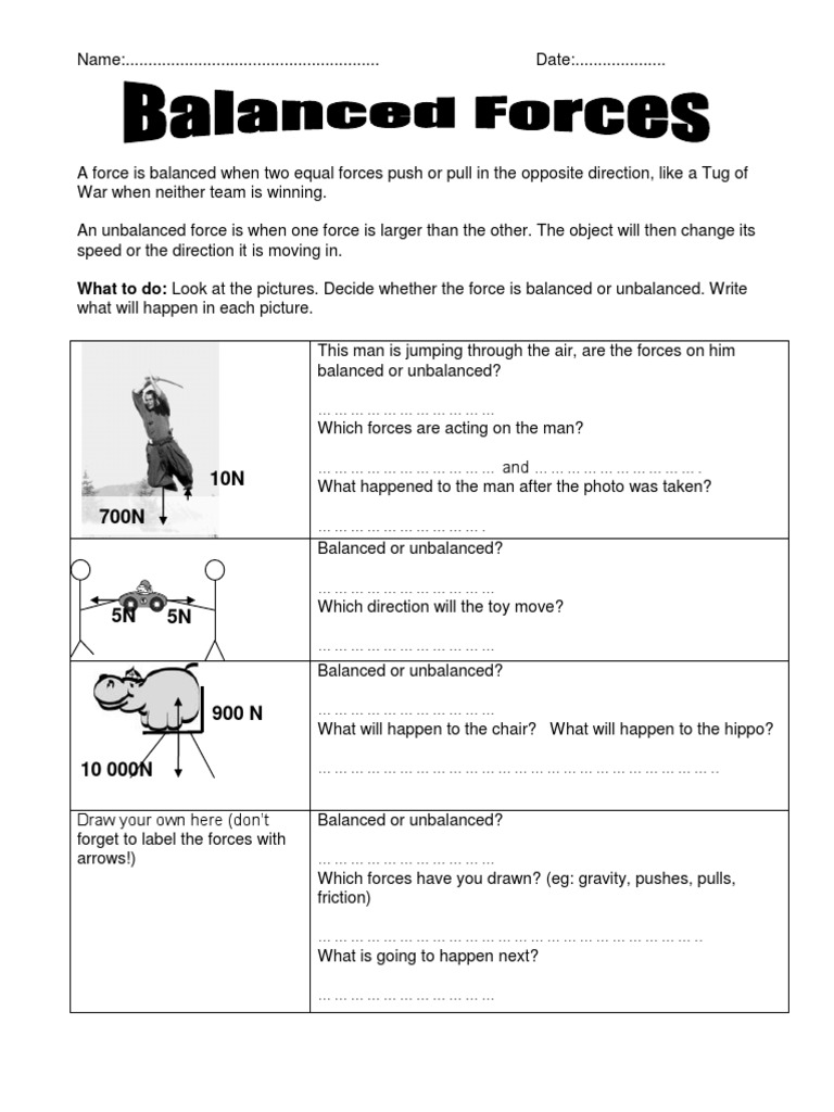 Balanced and Unbalanced Forces - Questions | PDF