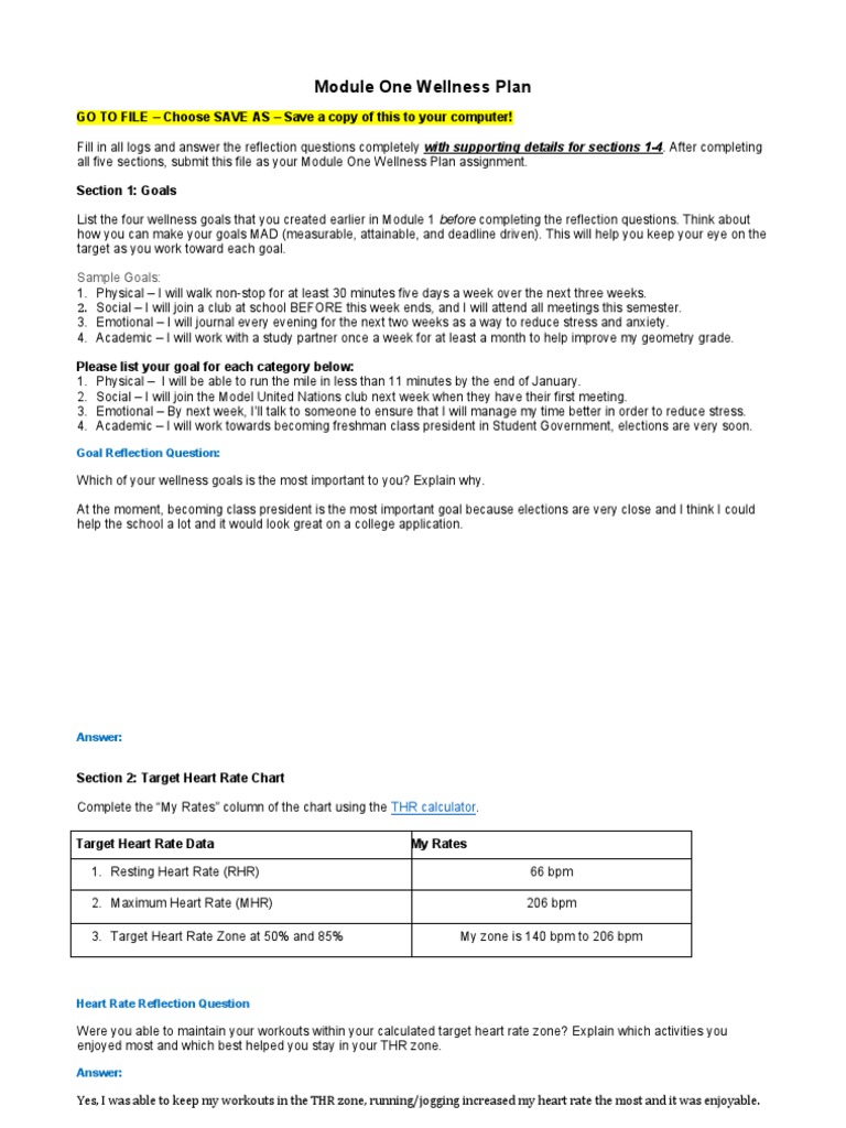 Module 1 Wellness Plan Guide | PDF | Physical Fitness | Heart Rate