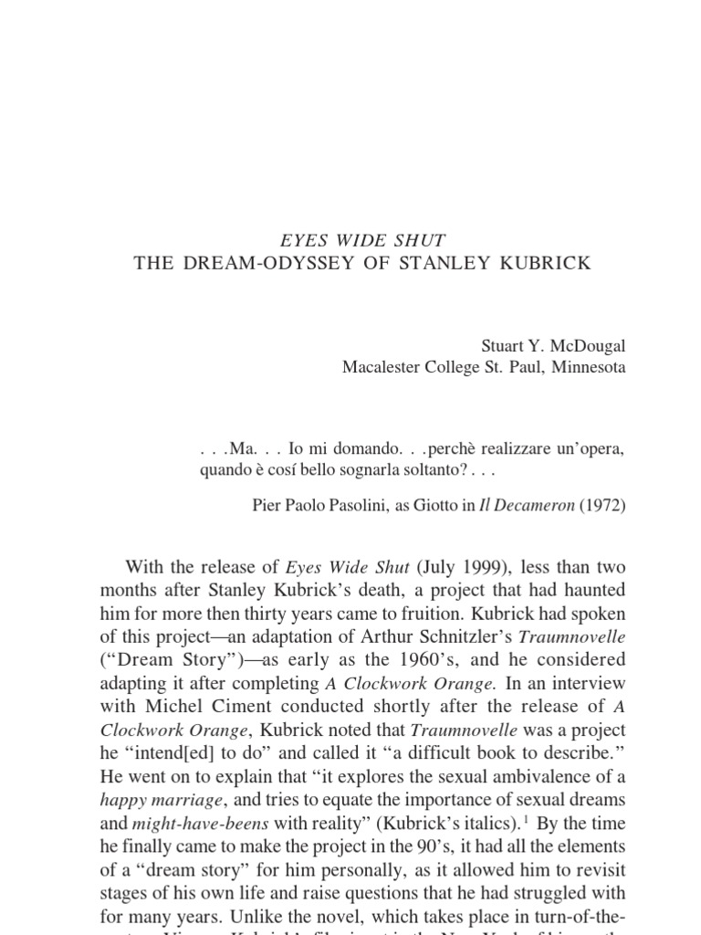 Eyes Wide Shut Dream Odyssey of Stanley Kubrick PDF