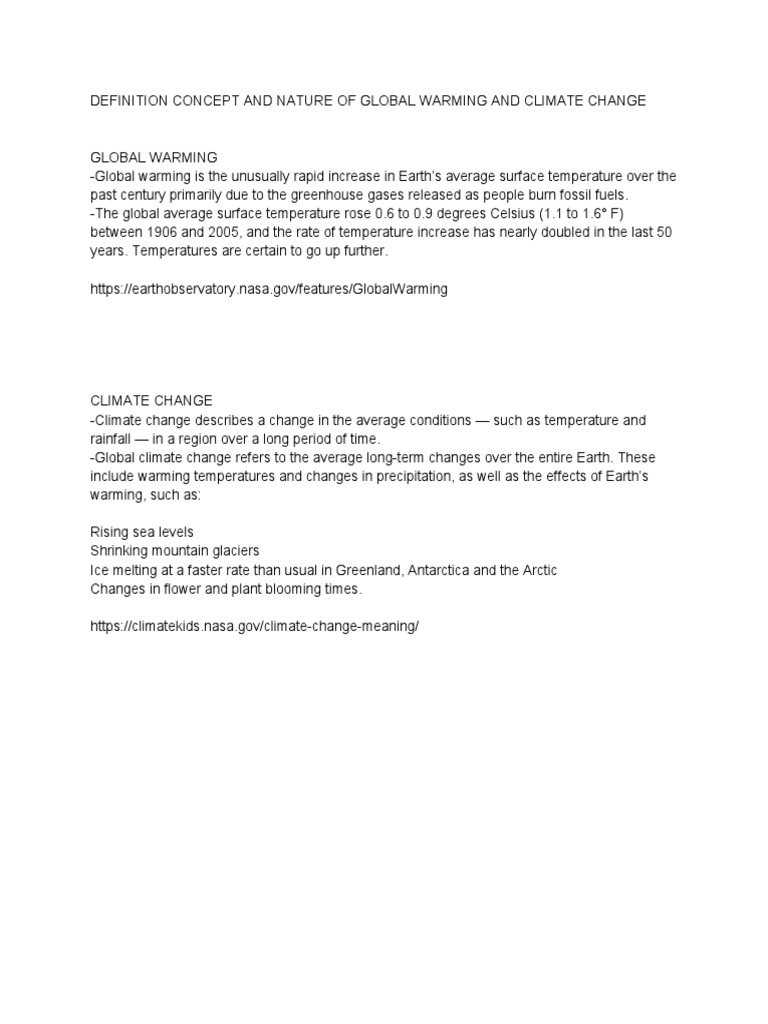 Definition Concept and Nature of Global Warming and Climate Change | PDF