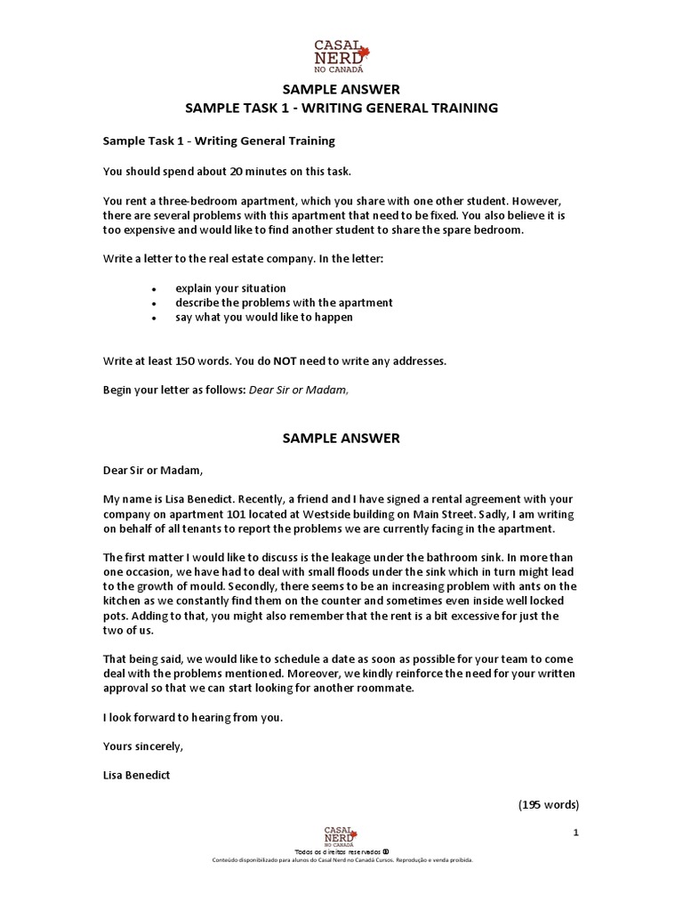 Sample Task 1 - Writing General Training | PDF