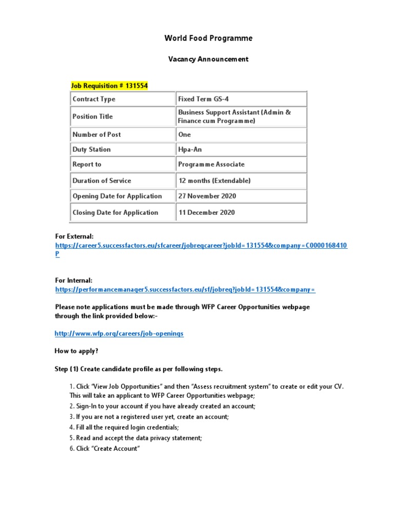 How To Apply A Job Through WFP Career Opportunities For Job Requisition