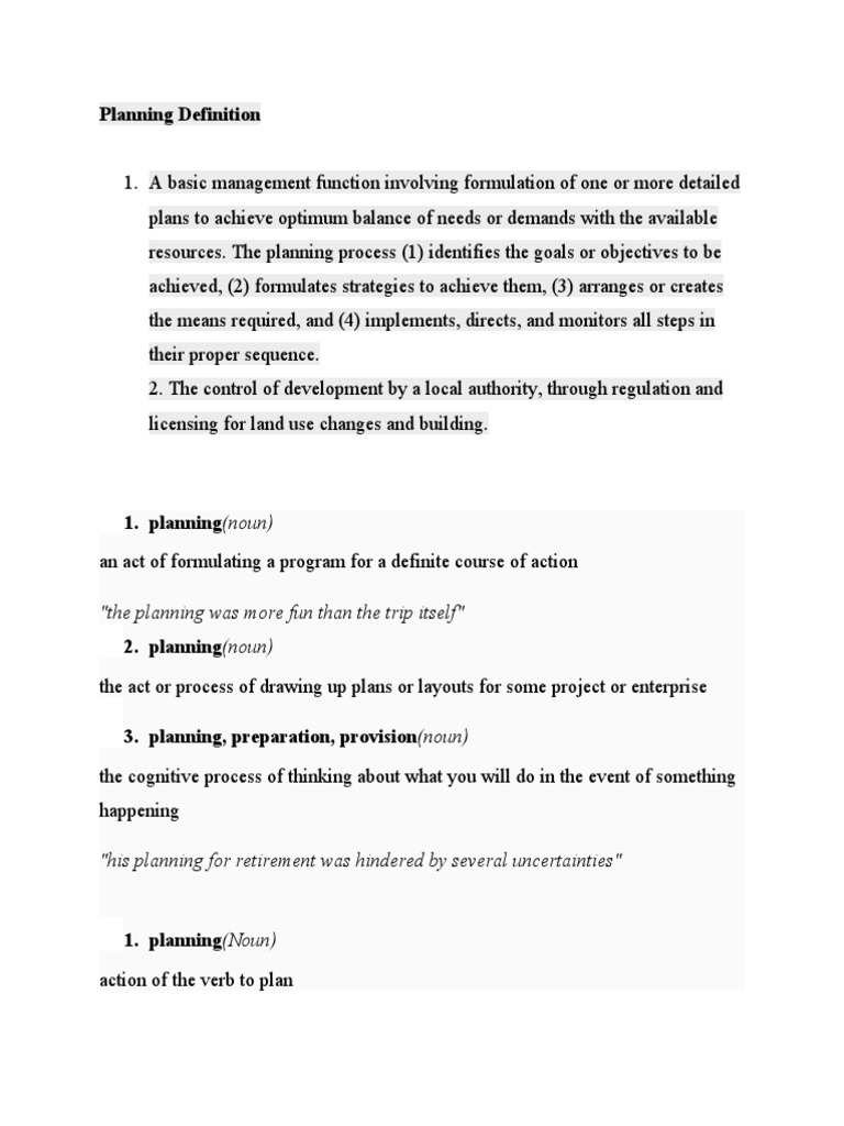 Planning Definition "The Planning Was More Fun Than The Trip Itself" PDF Planning Cognition