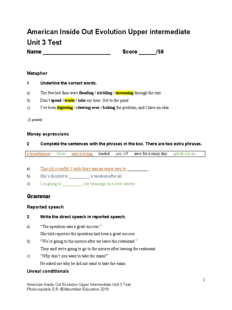 Test Units 3 and 4 Upper Intermediate | PDF | Semiotics | Grammar