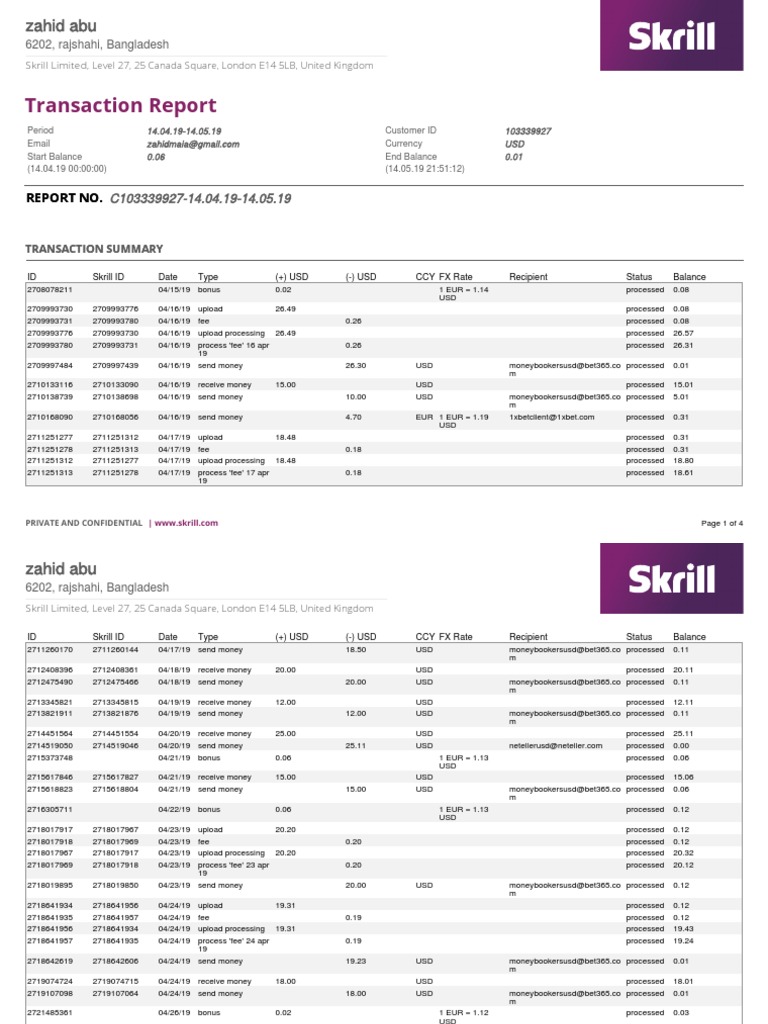 Skrill Transaction Summary | PDF | Banking | Trade