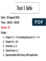 Test 1 Info: Date: 18 August 2016 Time: 13h10 - 14h10 Scope