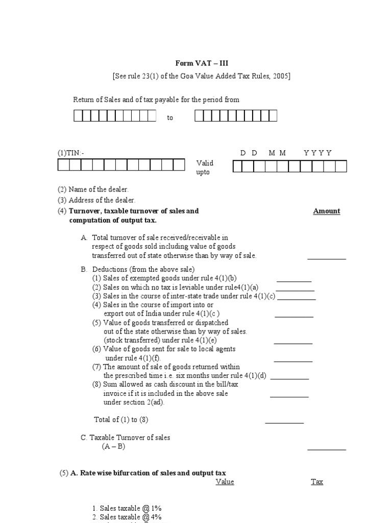 Form Vat - Iii | PDF | Value Added Tax | Taxation