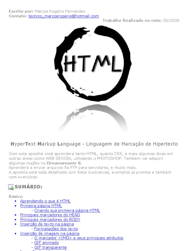 Apostila de HTML - CursosOnlineGratis | PDF | Html | Internet