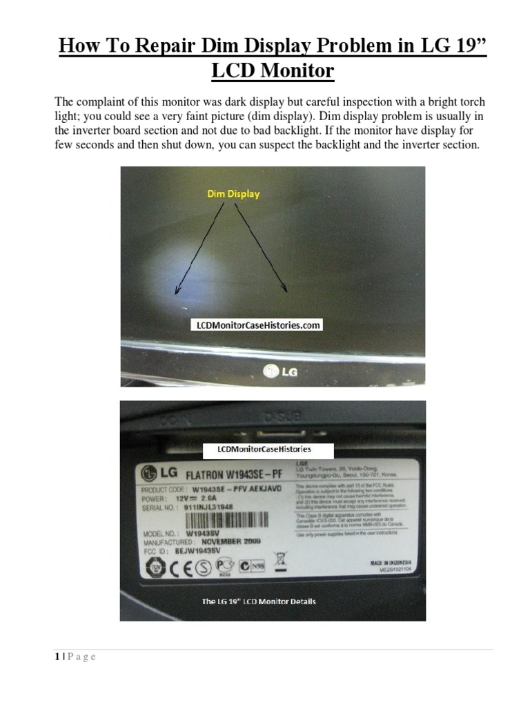How To Repair Dim Display Problem in LG 19" LCD Monitor PDF