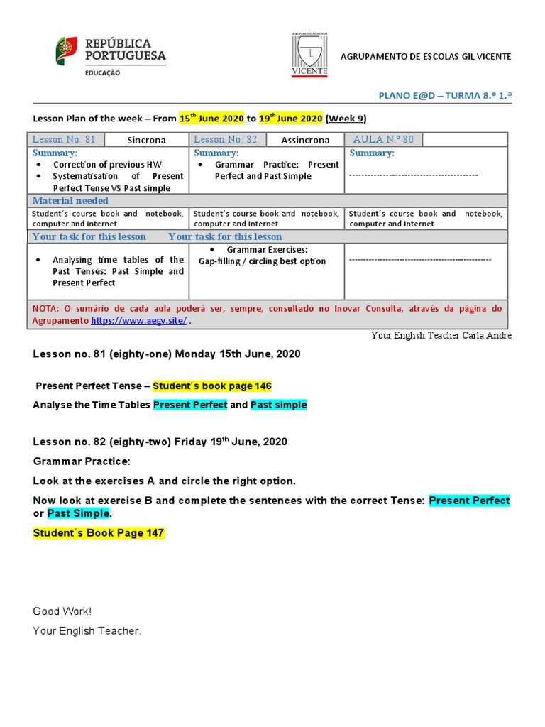 Lesson Plan: Present Perfect vs Past Simple | PDF