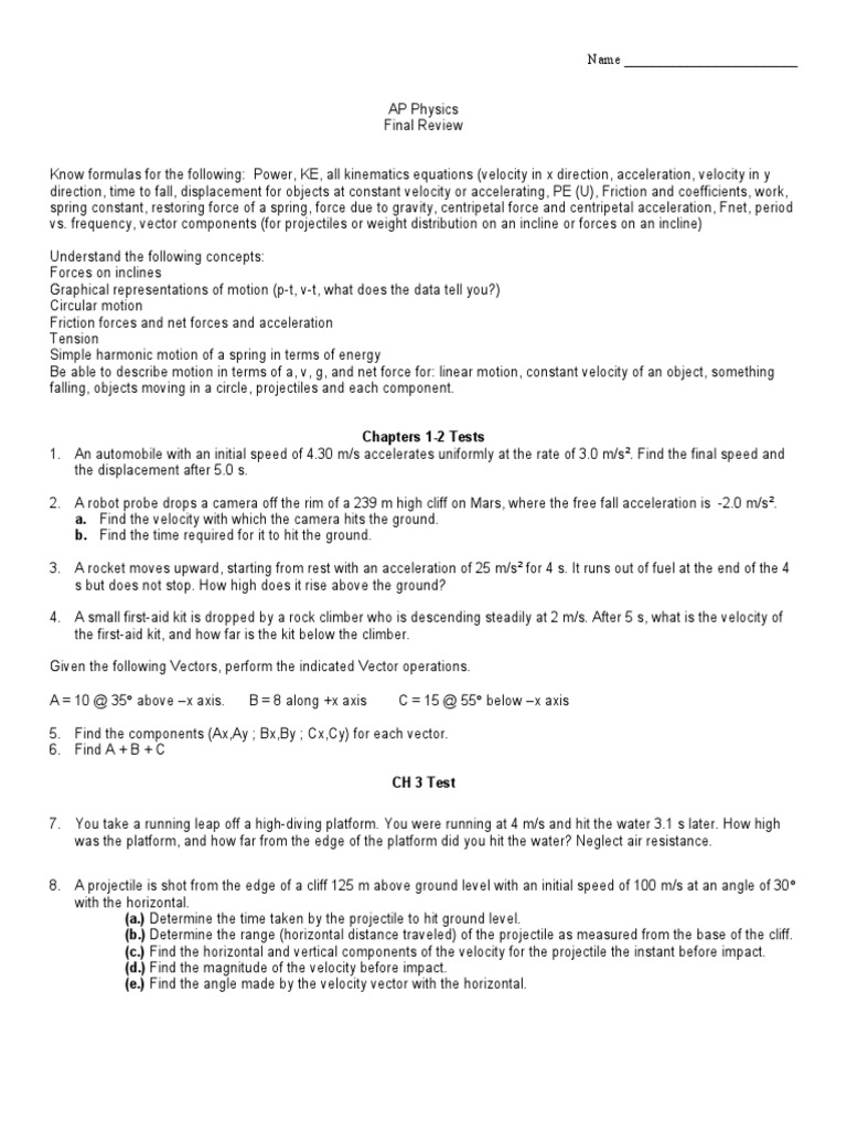 Fall Final Review | PDF | Acceleration | Force