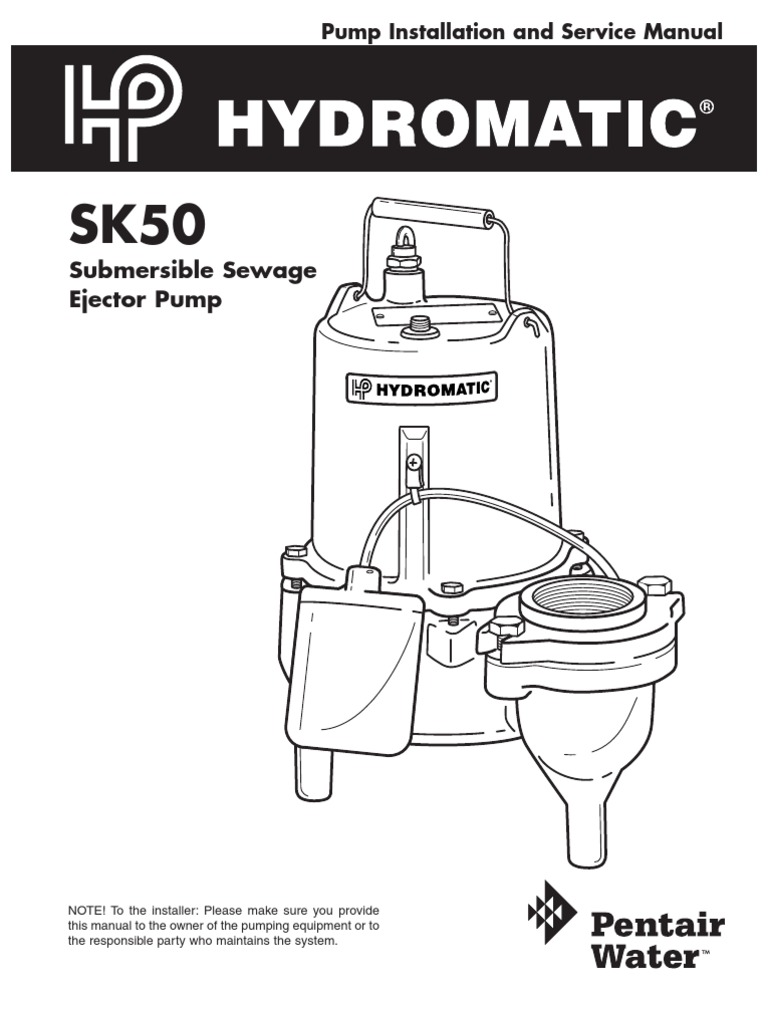 Submersible Sewage Ejector Pump: Pump Installation and Service Manual ...
