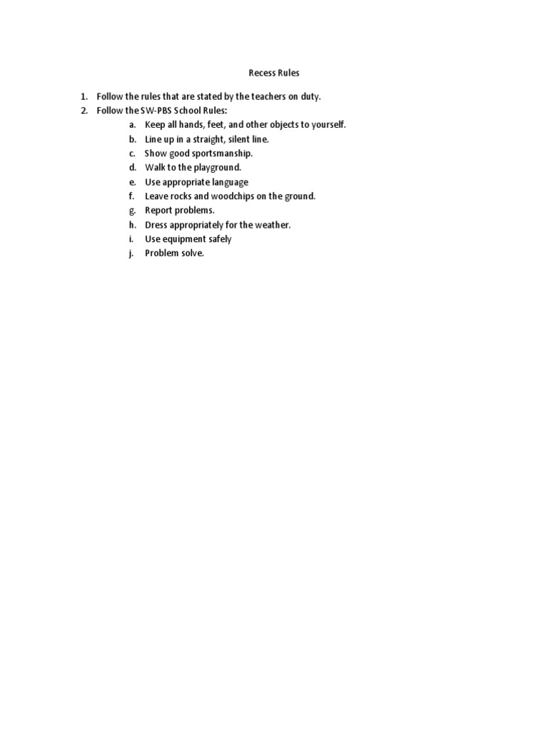 Recess Rules | PDF