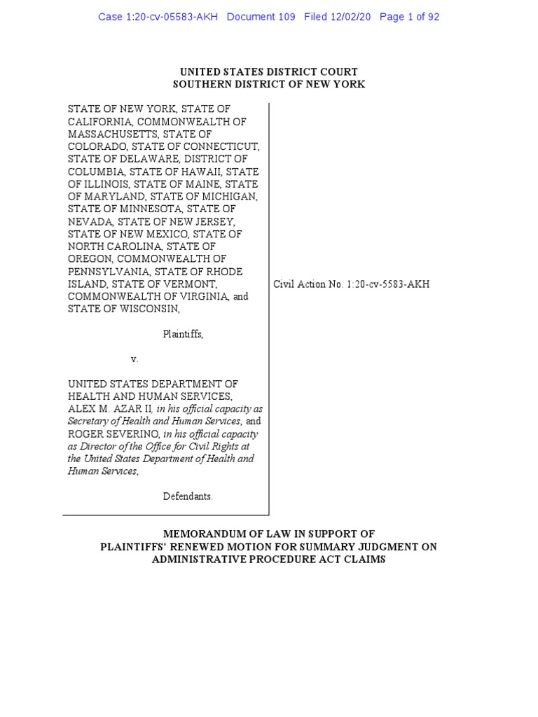 Renewed Motion For Summary Judgment PDF Government Social