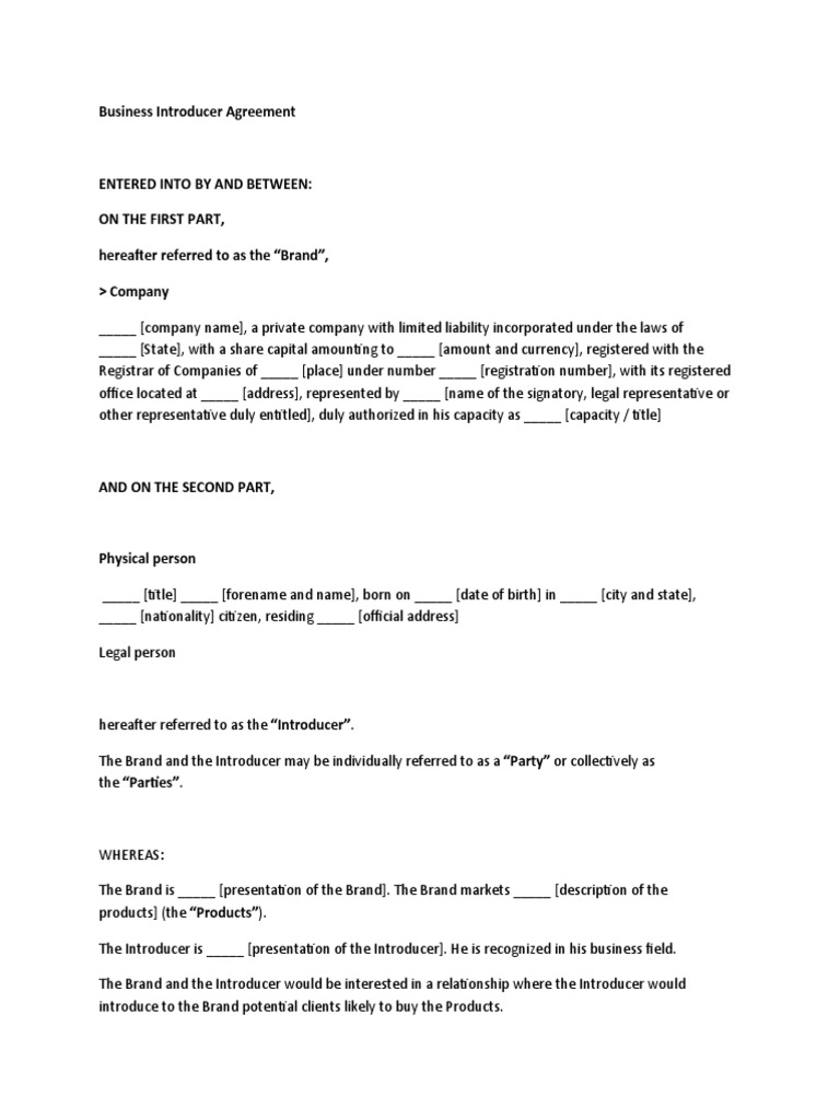 Introducers Agreement Template