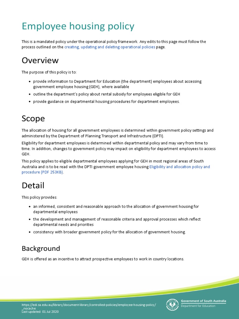 Employee Housing Policy PDF Parental Leave Lease