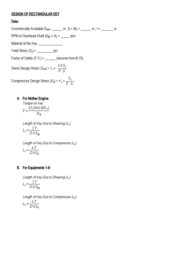 Rectangular Key Design Calculations | PDF