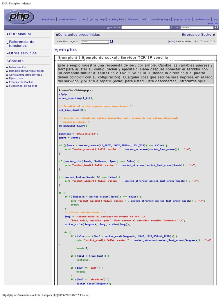 PHP - Ejemplos - Manual PDF | PDF | Zócalo de red | Protocolo de ...